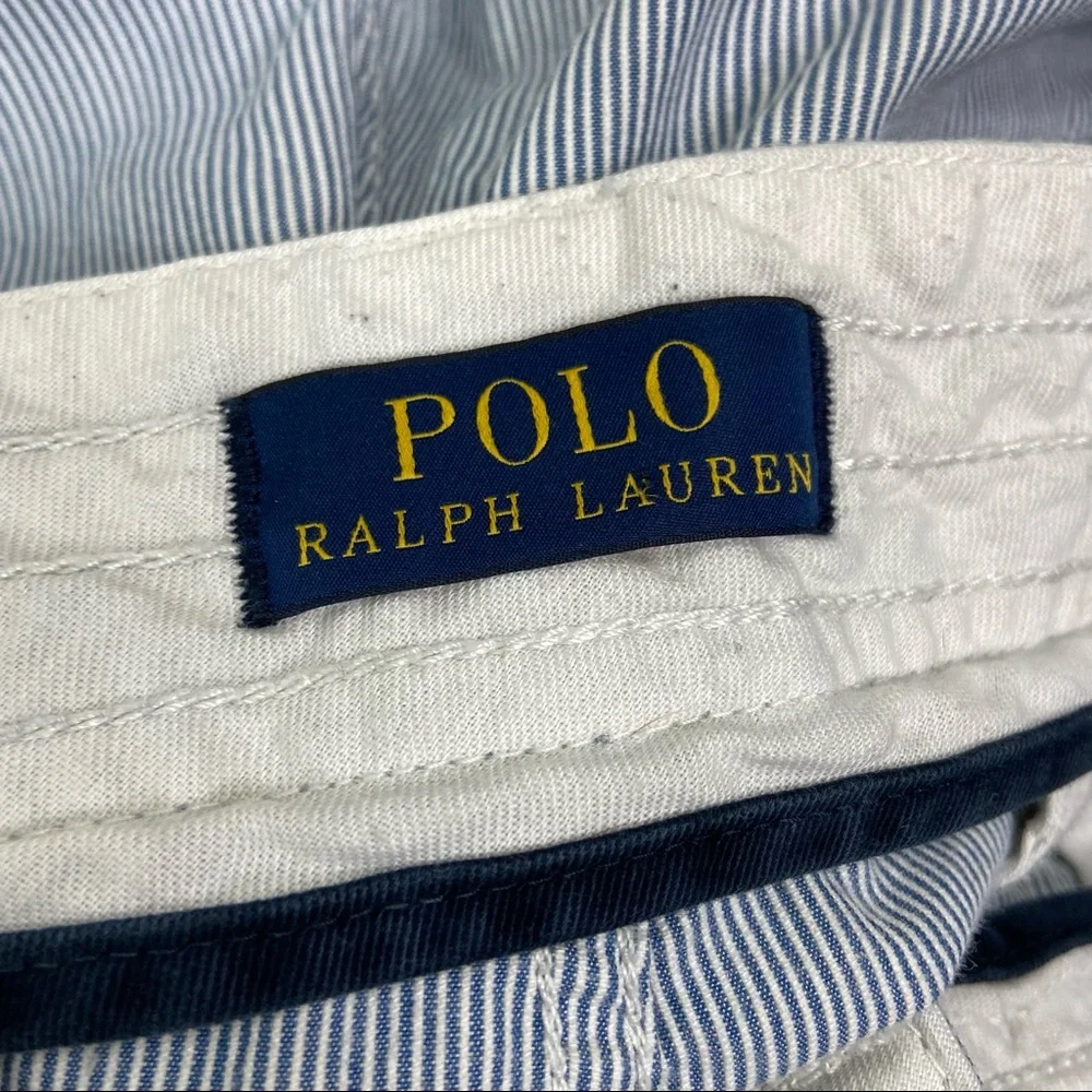 Polo Ralph Lauren blue and white seersucker cargo shorts. Size 35